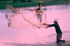 Visser werpt zijn net uit